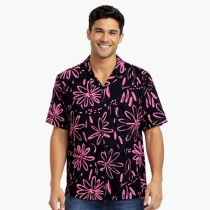 Fresh Prints of Bel Air Men’s Pink Floral Button-Up Shirt – Size Medium